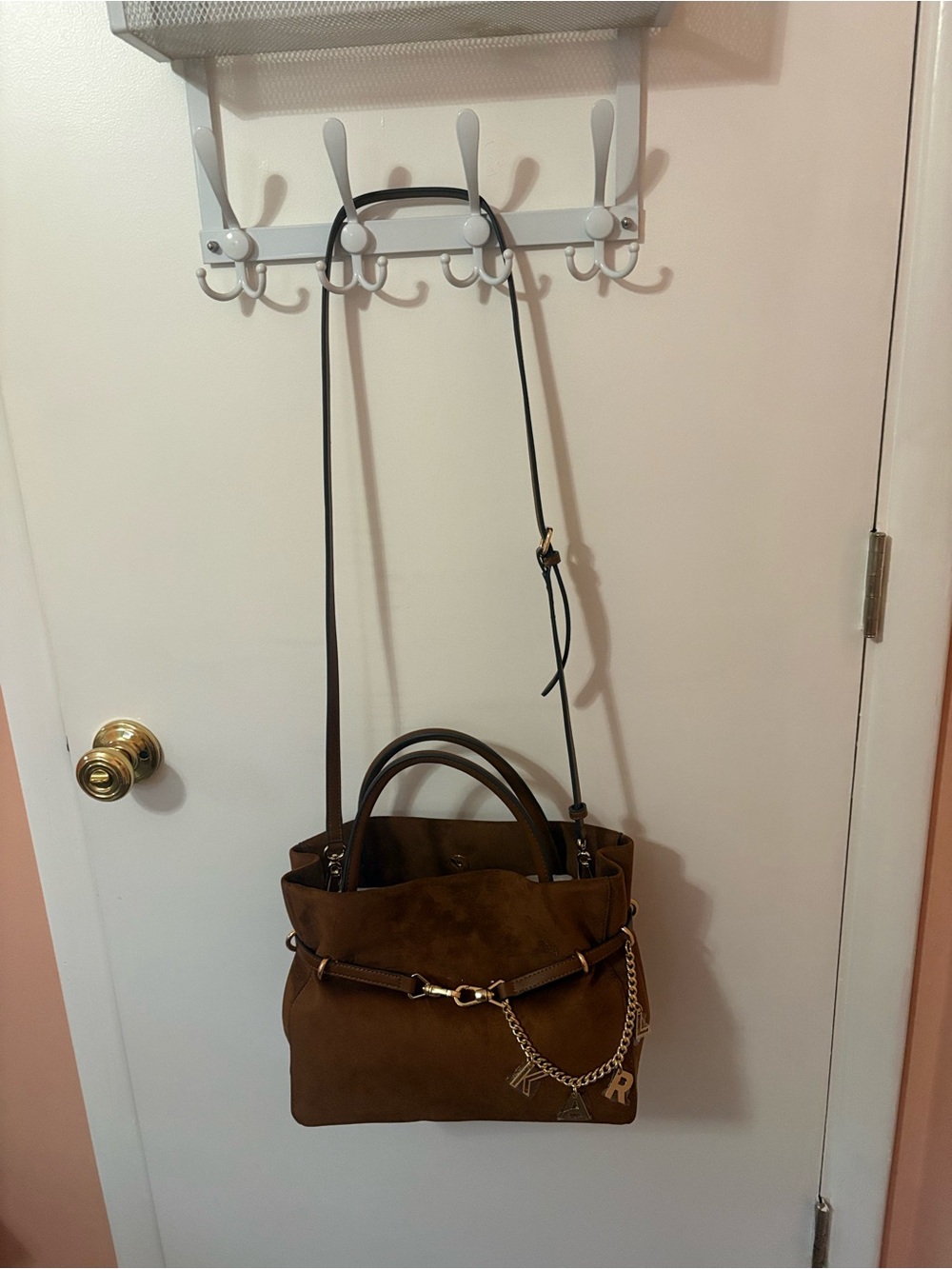 Karl Lagerfeld Brown Shoulder Bag with Chain Charm